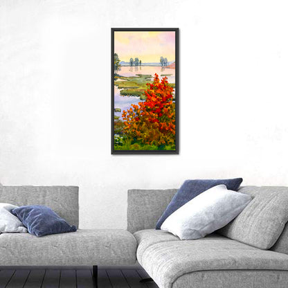 Autumn Lake Watercolor Wall Art