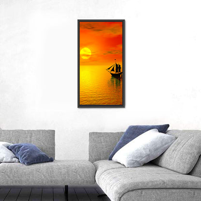 Old Sailboat Silhouette at Sunset Wall Art