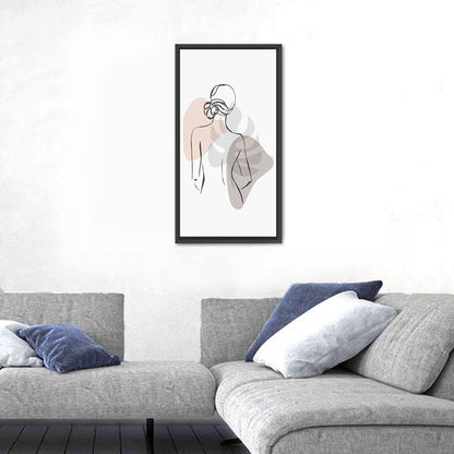 Continuous Line Woman with Monstera Leaf Wall Art