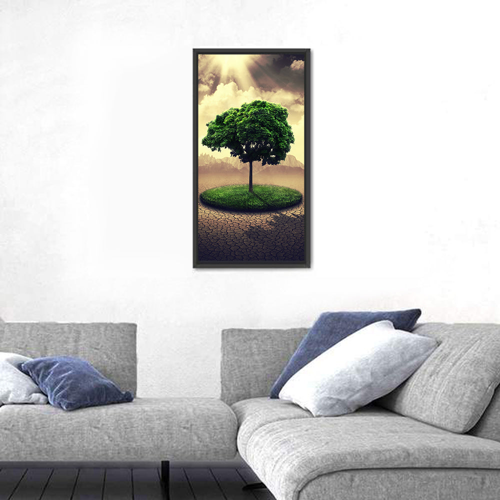 Circular Grass Oasis with Lone Tree Wall Art
