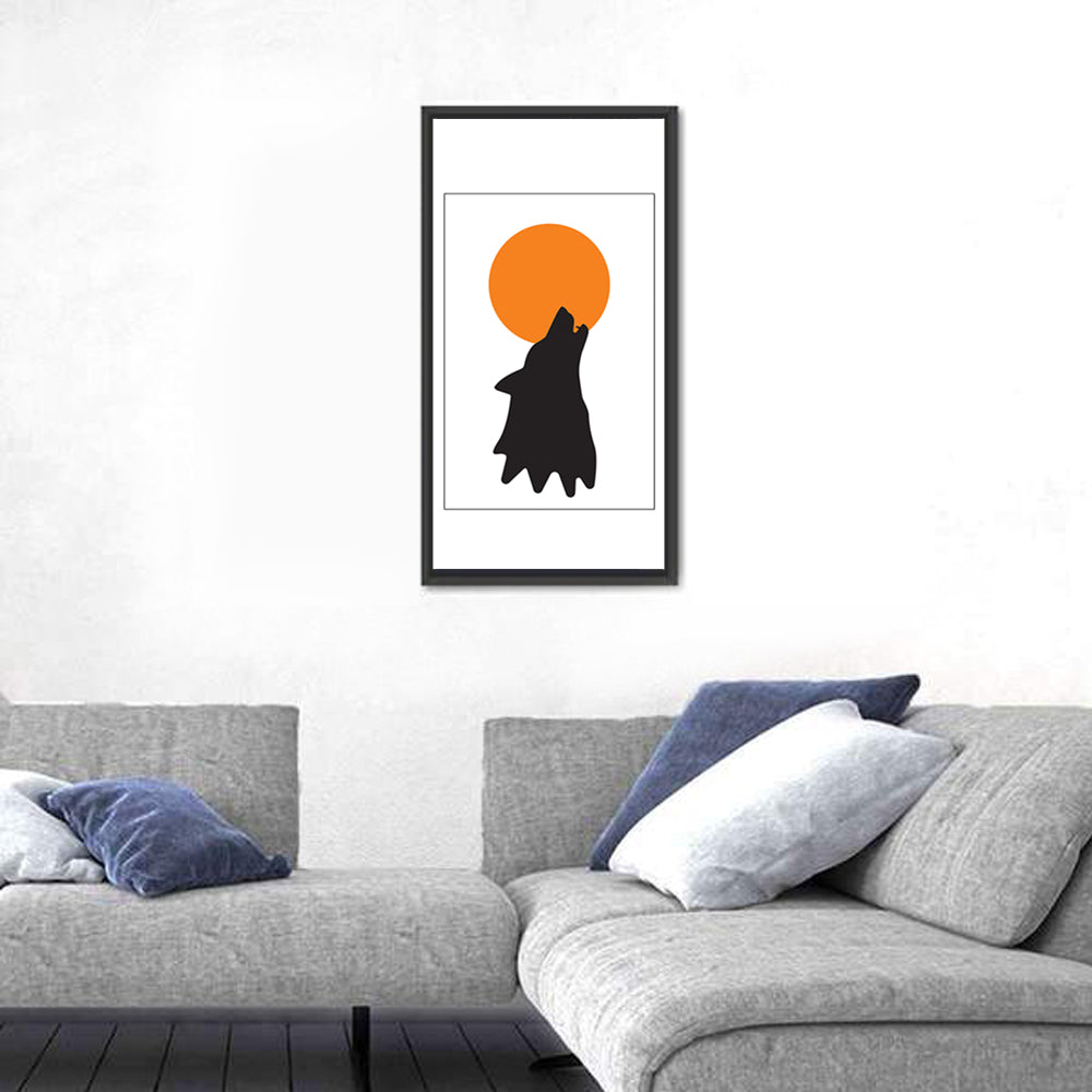 Wolf Silhouette with Orange Moon Wall Art