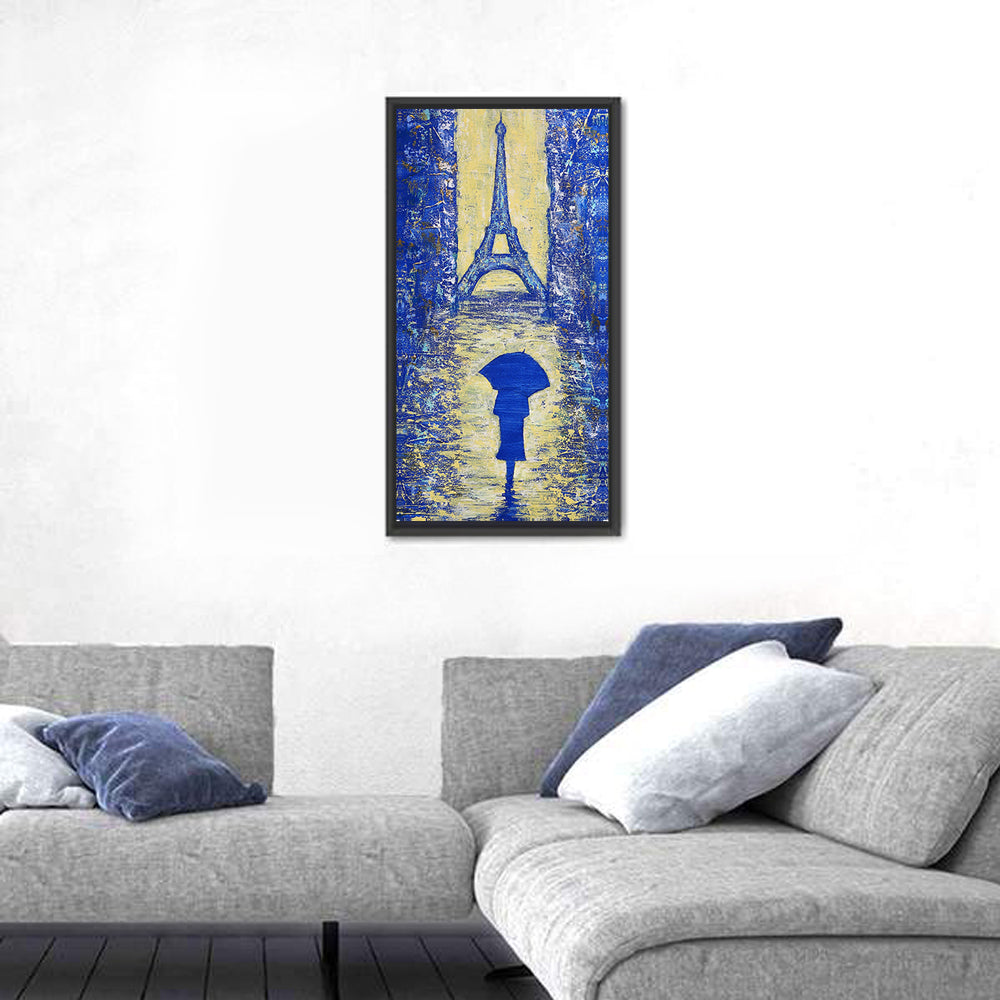 Woman Walking to the Eiffel Tower Wall Art