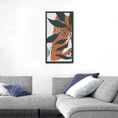 Boho Floral Abstract, Dark Blue and Terracotta Wall Art