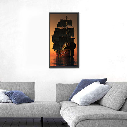 Sailing Ship at Golden Sunset Wall Art