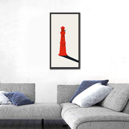 Red Lighthouse with Telescope Silhouette Wall Art