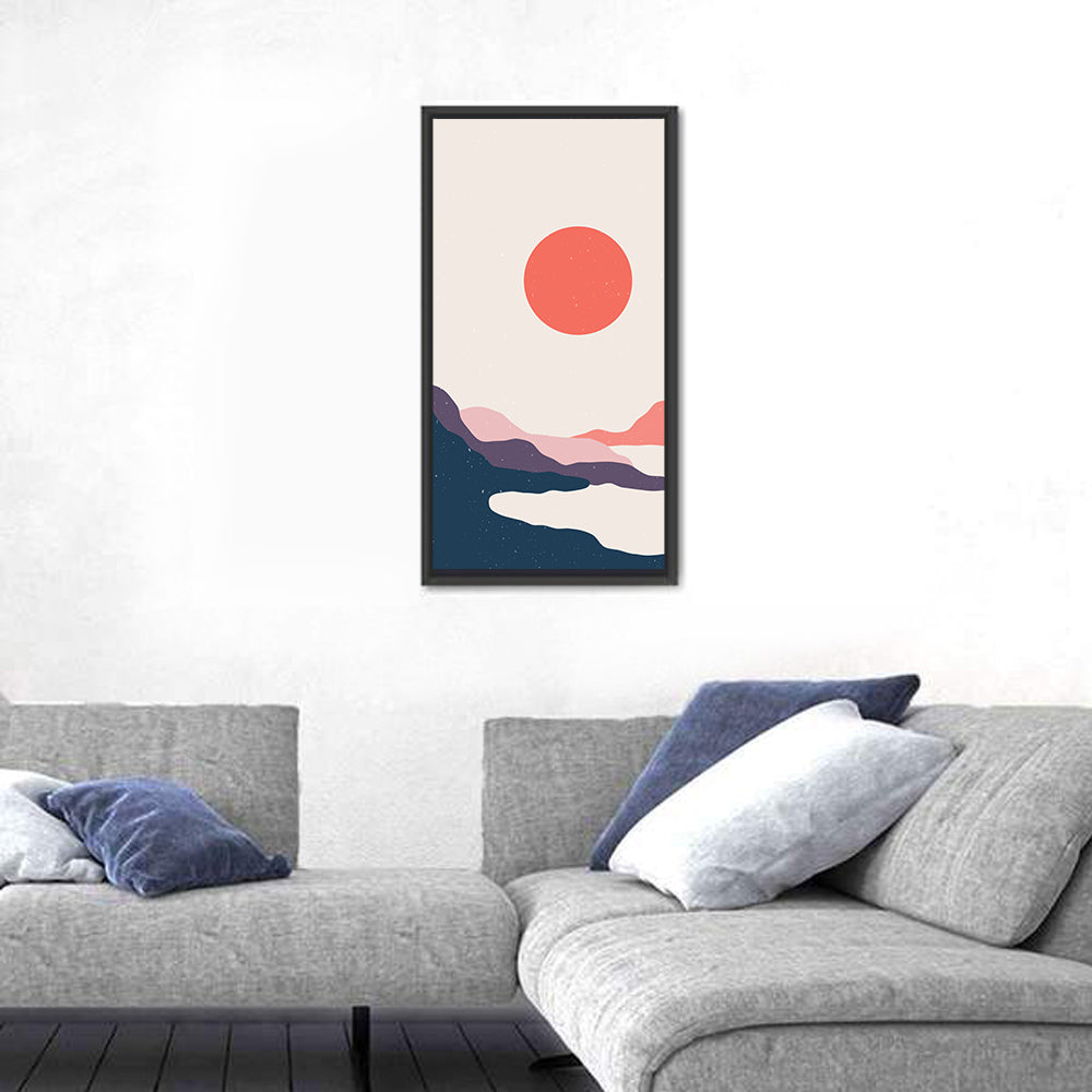 Boho Sunrise Over Mountains Wall Art in a room, portrait