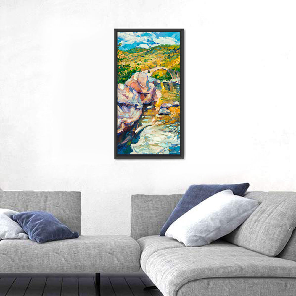 Arched Stone Bridge in Mountain River Wall Art