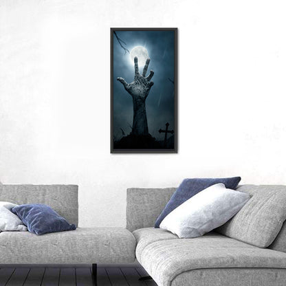 Rising Zombie Hand Under Moonlight Wall Art