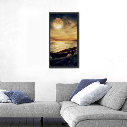 Moonlit Boat in Stormy Ocean Wall Art