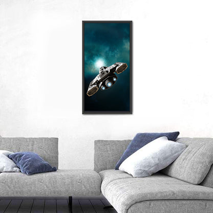 Low Angle Starship with Blue Thrusters Wall Art