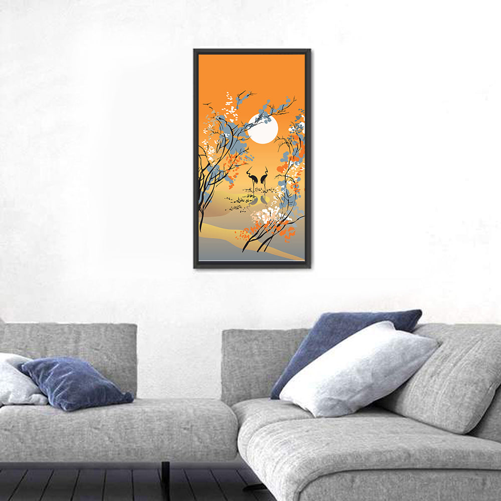 Four Seasons Moon Illustration Wall Art in a room, portrait