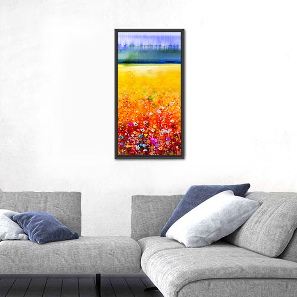 Cosmos Meadow Watercolor Wall Art in a room, portrait