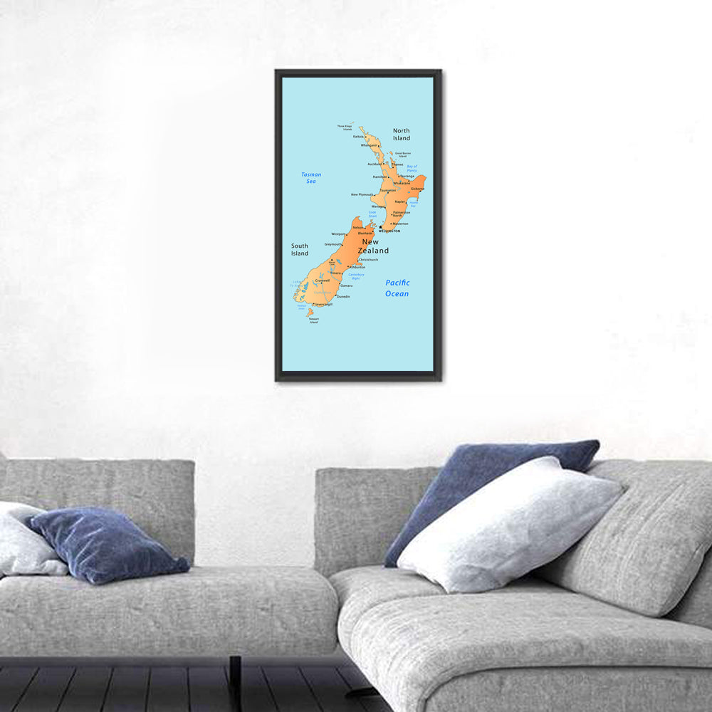 New Zealand Cartographic Map Wall Art in a room, portrait