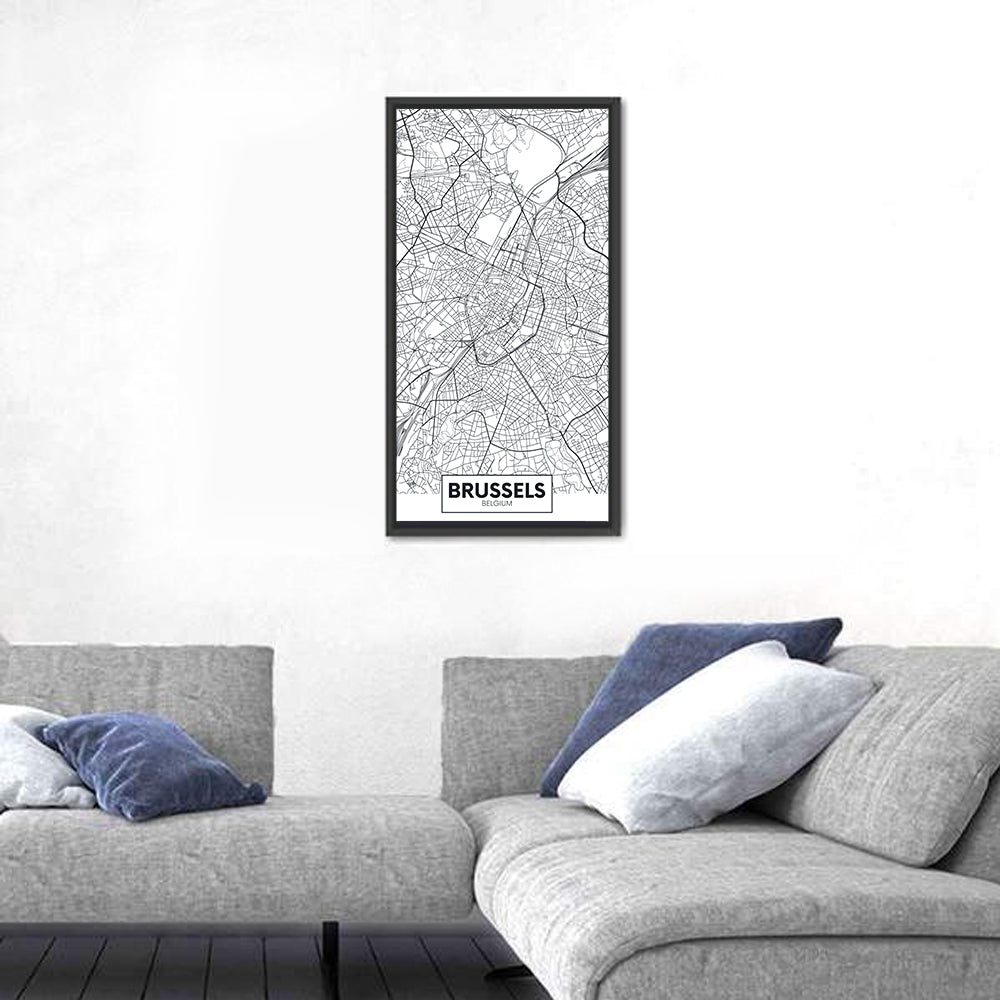 Brussels City Map Wall Art in a room, portrait