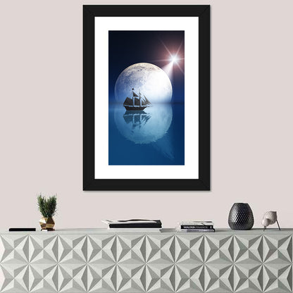 Moonlit Ship with Glowing Star Wall Art