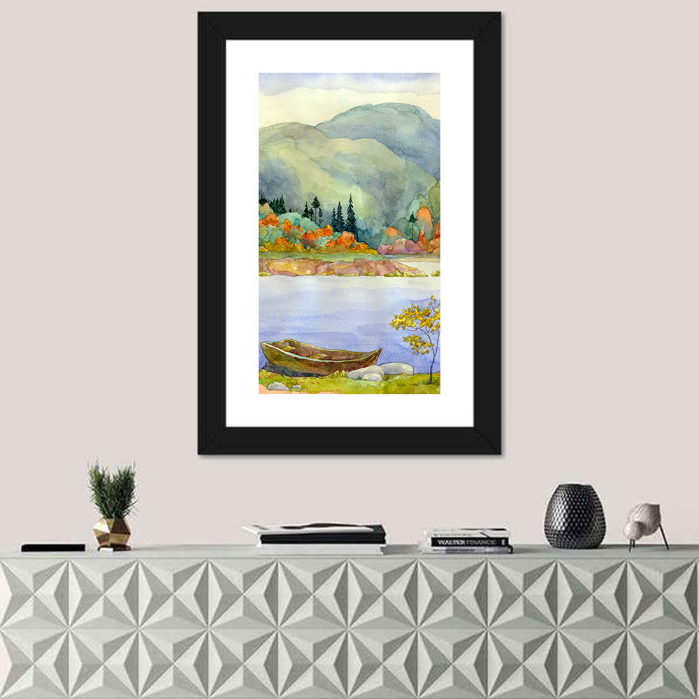 Old Rowboat on Autumn Lake Wall Art