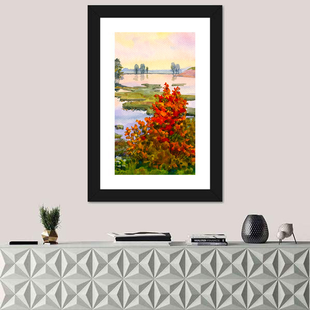 Autumn Lake Watercolor Wall Art