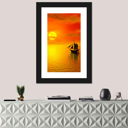 Old Sailboat Silhouette at Sunset Wall Art