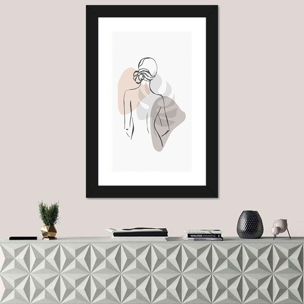Continuous Line Woman with Monstera Leaf Wall Art
