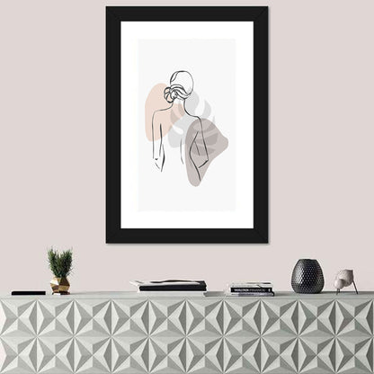 Continuous Line Woman with Monstera Leaf Wall Art