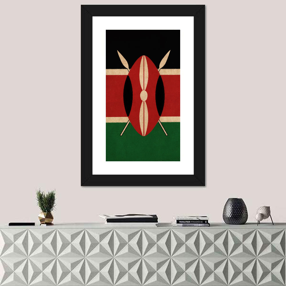 Kenyan Flag with Shield Emblem Wall Art