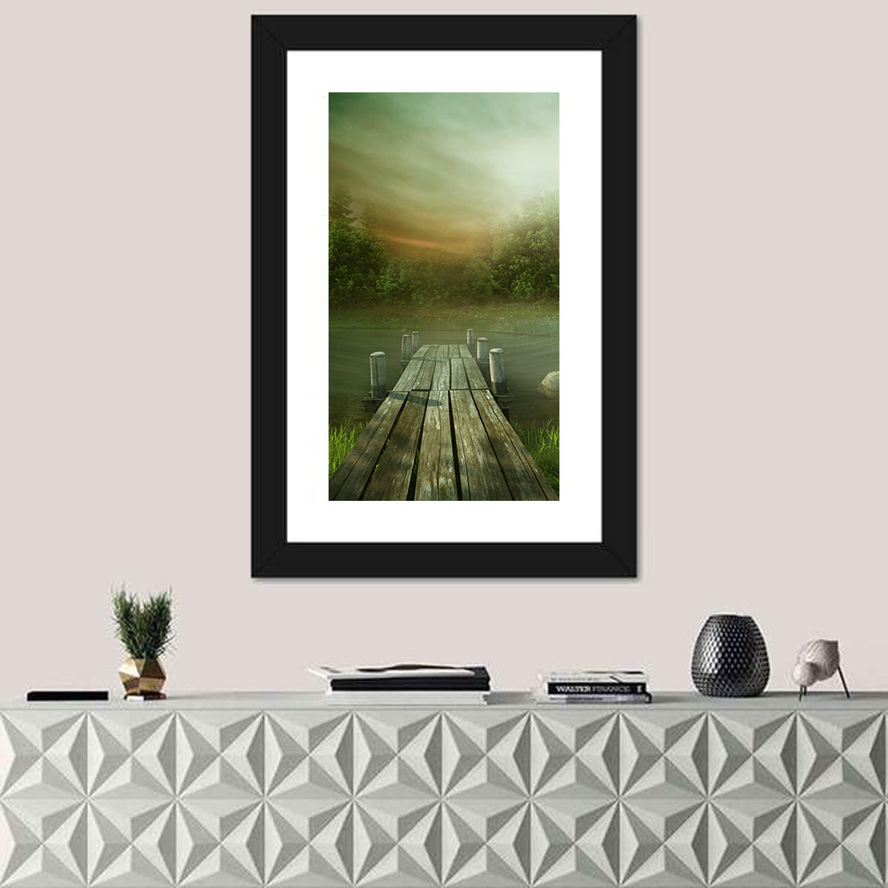 Wooden Jetty on Misty Lake Wall Art