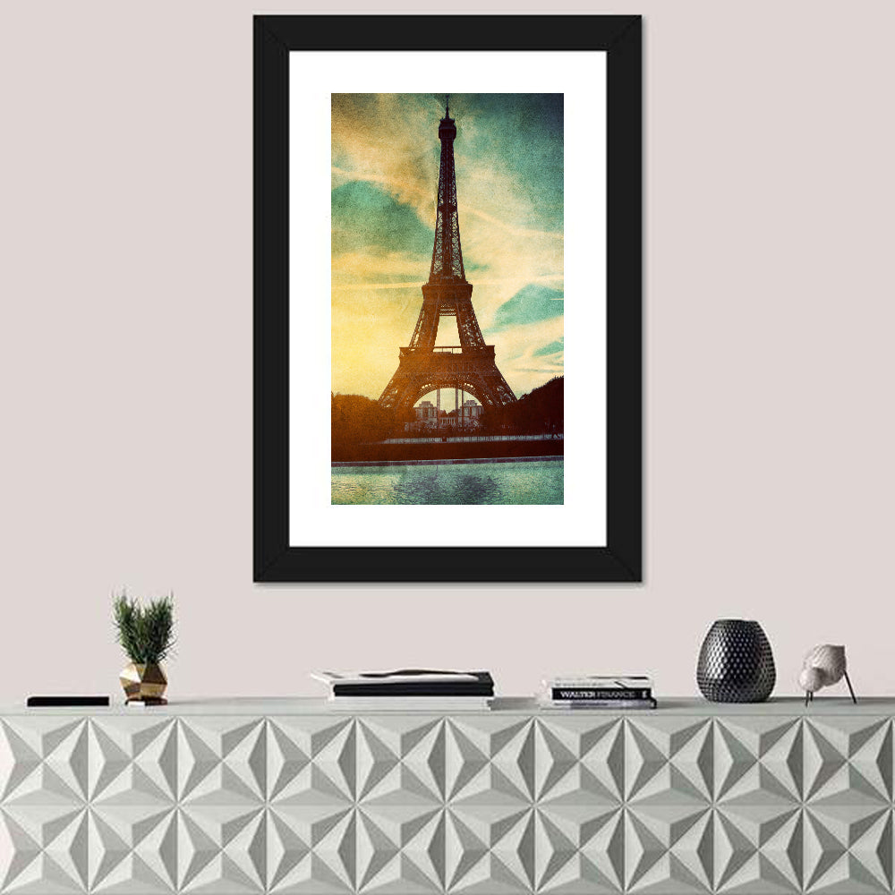 Eiffel Tower Sunset Reflection Wall Art