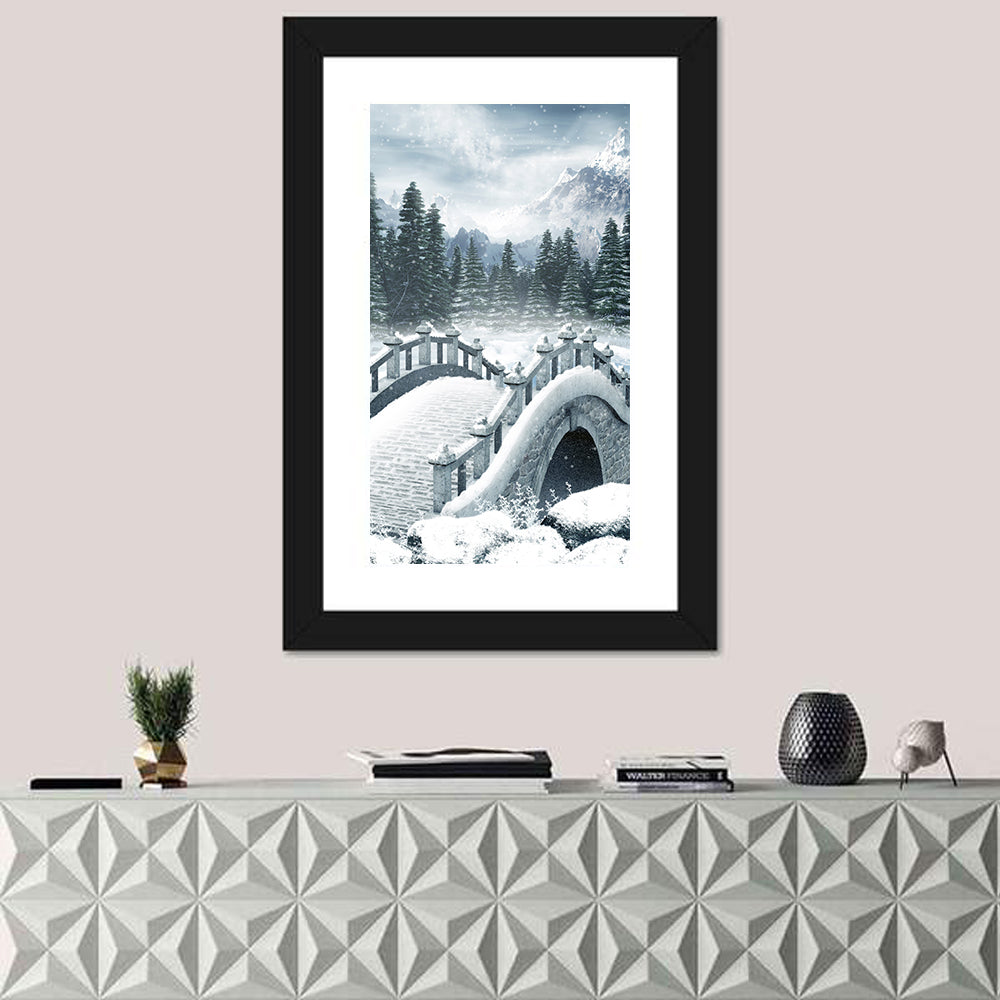 Frozen Lake with Stone Bridge Wall Art