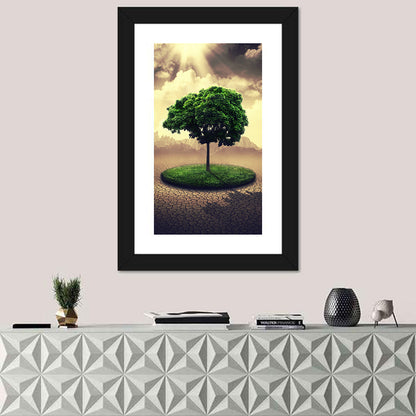 Circular Grass Oasis with Lone Tree Wall Art