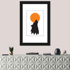 Wolf Silhouette with Orange Moon Wall Art
