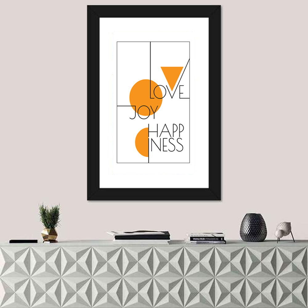 Love Joy & Happiness Quote Wall Art in a room, portrait