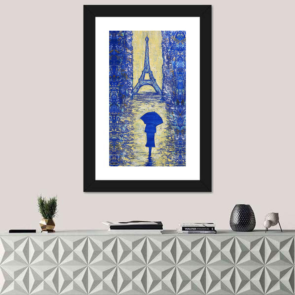 Woman Walking to the Eiffel Tower Wall Art