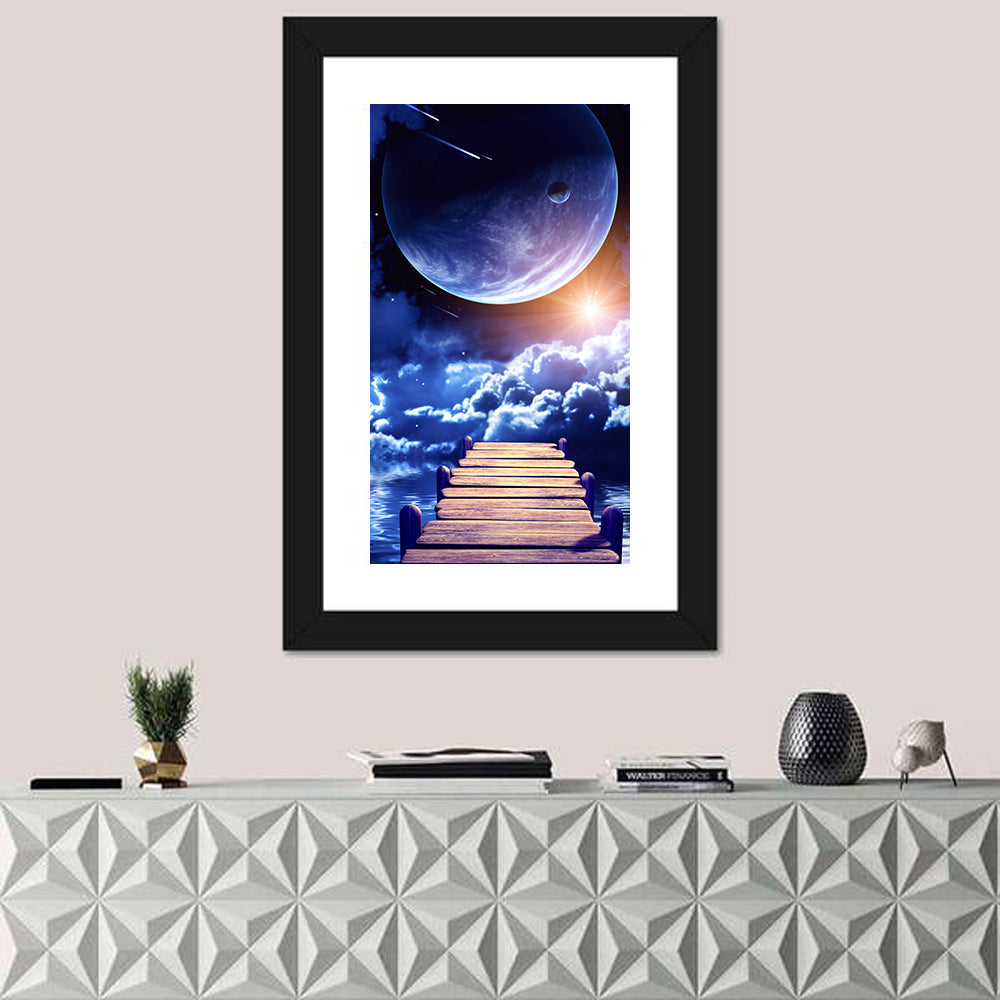 Wooden Pier Under Planetary Nebula Wall Art