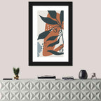 Boho Floral Abstract, Dark Blue and Terracotta Wall Art