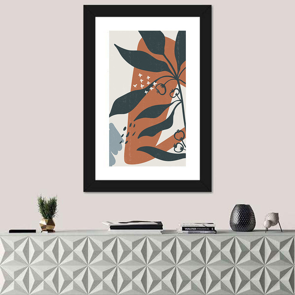 Boho Floral Abstract, Dark Blue and Terracotta Wall Art