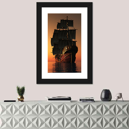 Sailing Ship at Golden Sunset Wall Art