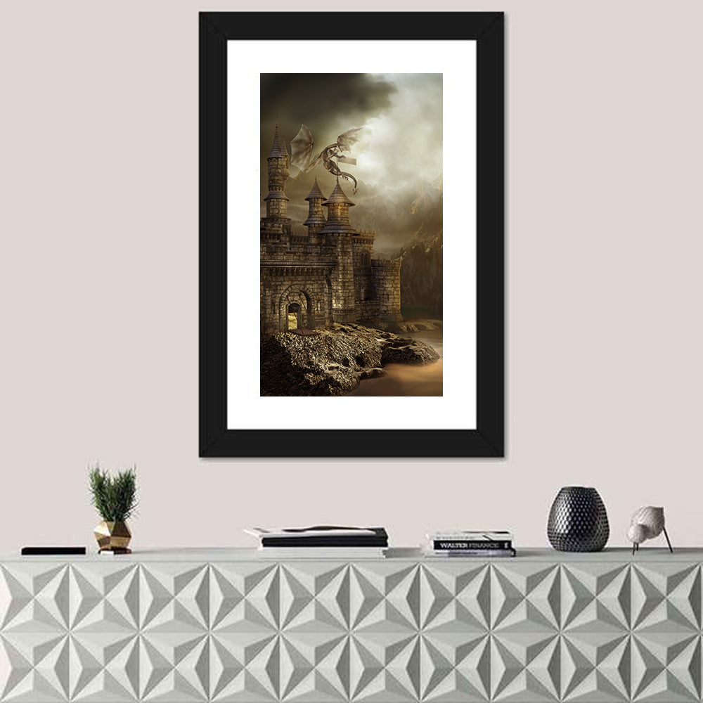 Dragon Perched on Castle Wall Art