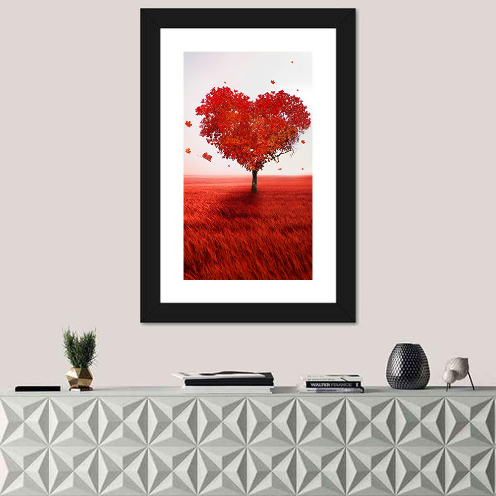 Heart-shaped Tree in Red Field Wall Art