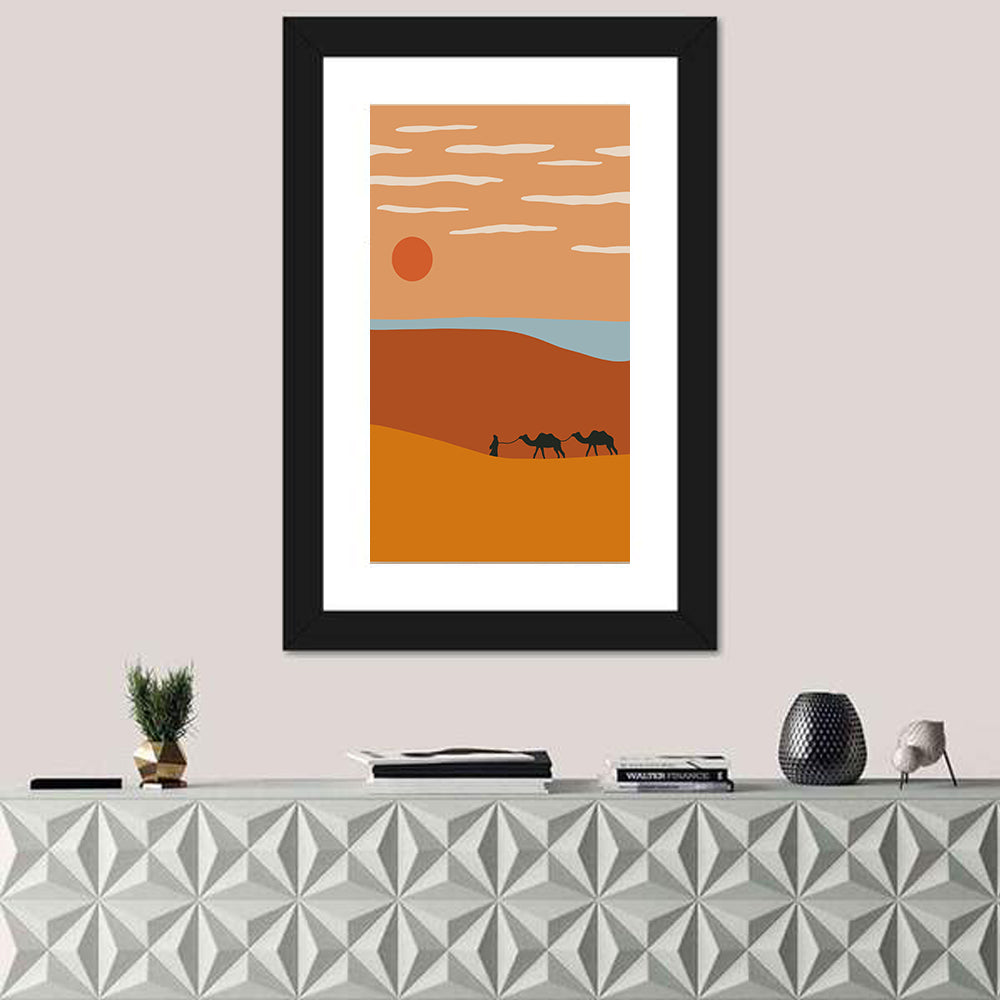 Minimalist Camel Caravan Sunset Wall Art