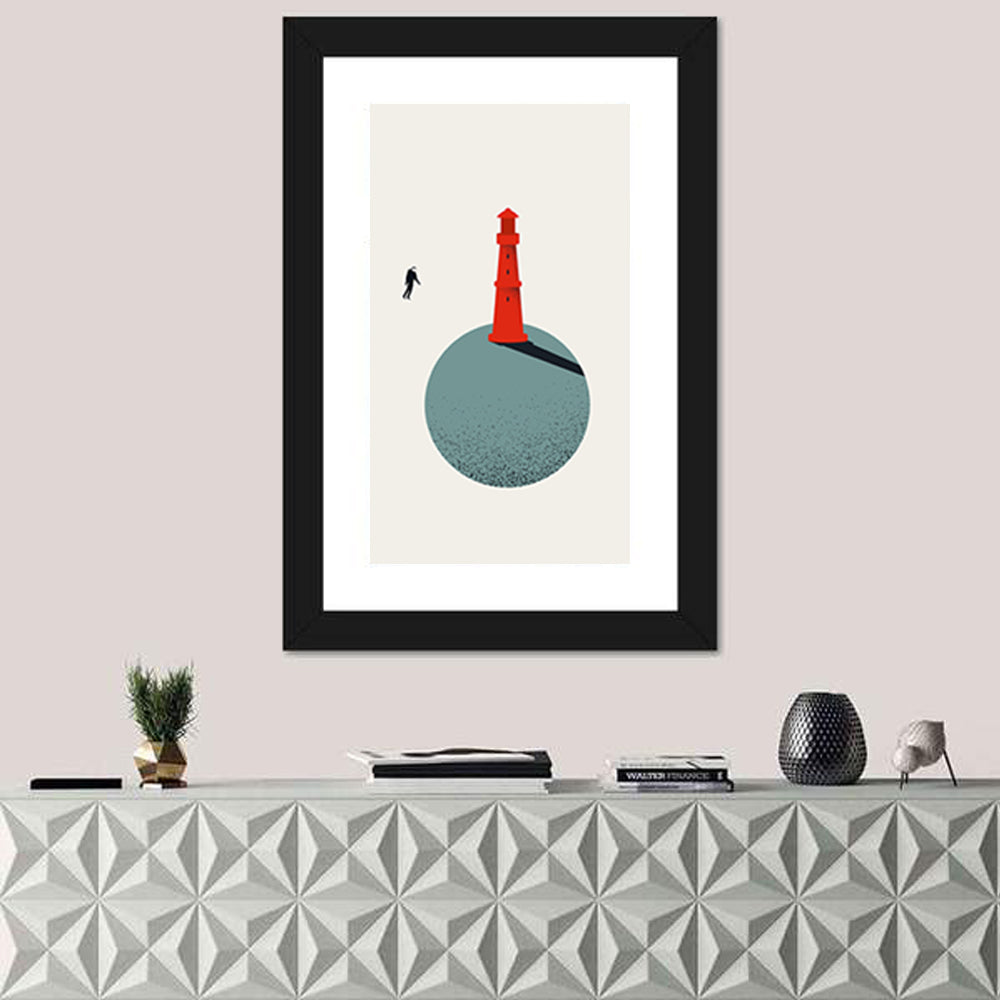 Red Lighthouse on Planet Wall Art