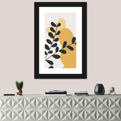 Diagonal Black Leaves with Golden Shapes Wall Art