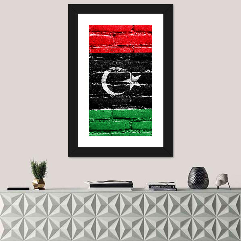 Libyan Flag on Distressed Brick Wall Art