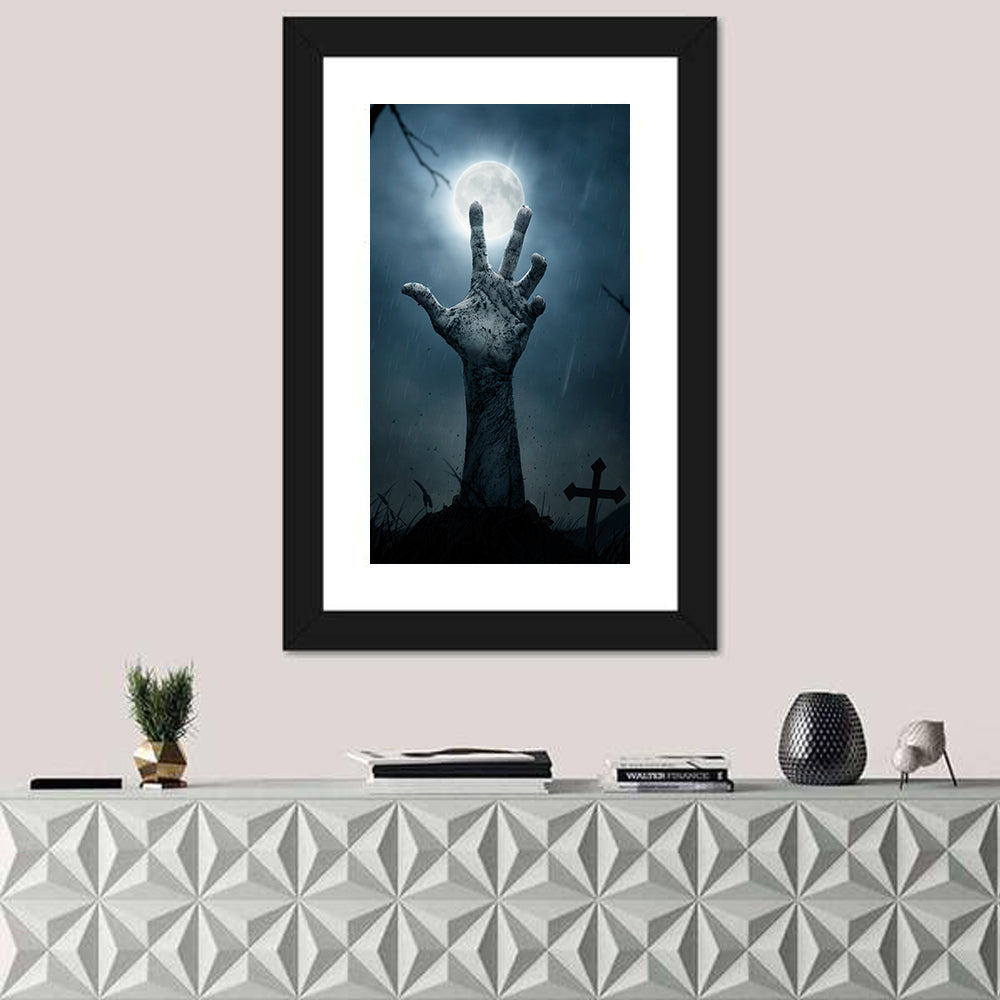 Rising Zombie Hand Under Moonlight Wall Art