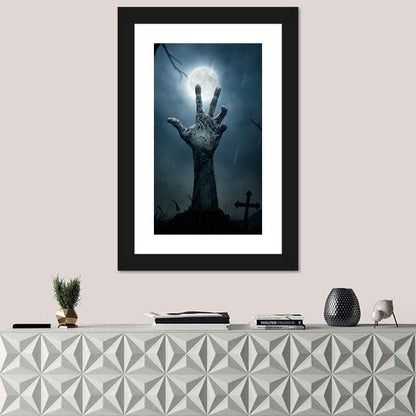 Rising Zombie Hand Under Moonlight Wall Art