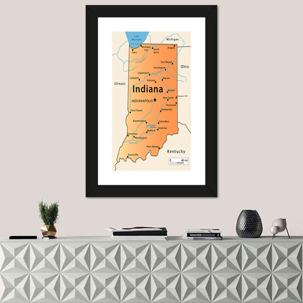 Indiana State Map Wall Art