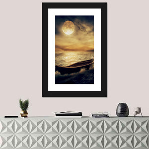 Boat In Stormy Ocean Wall Art