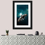 Low Angle Starship with Blue Thrusters Wall Art