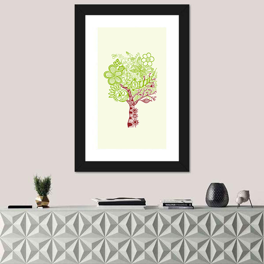 Surreal Tree with Sun Face Wall Art