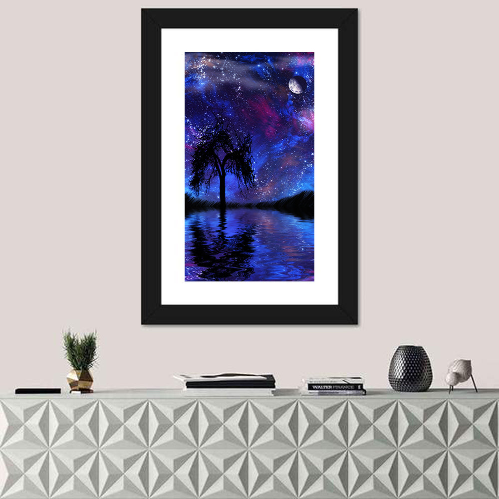 Moonlit Nebula Lake Wall Art