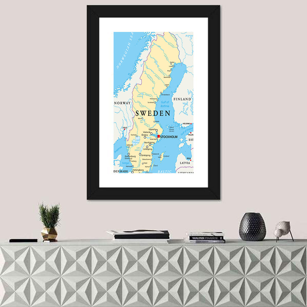 Political Map of Sweden Wall Art